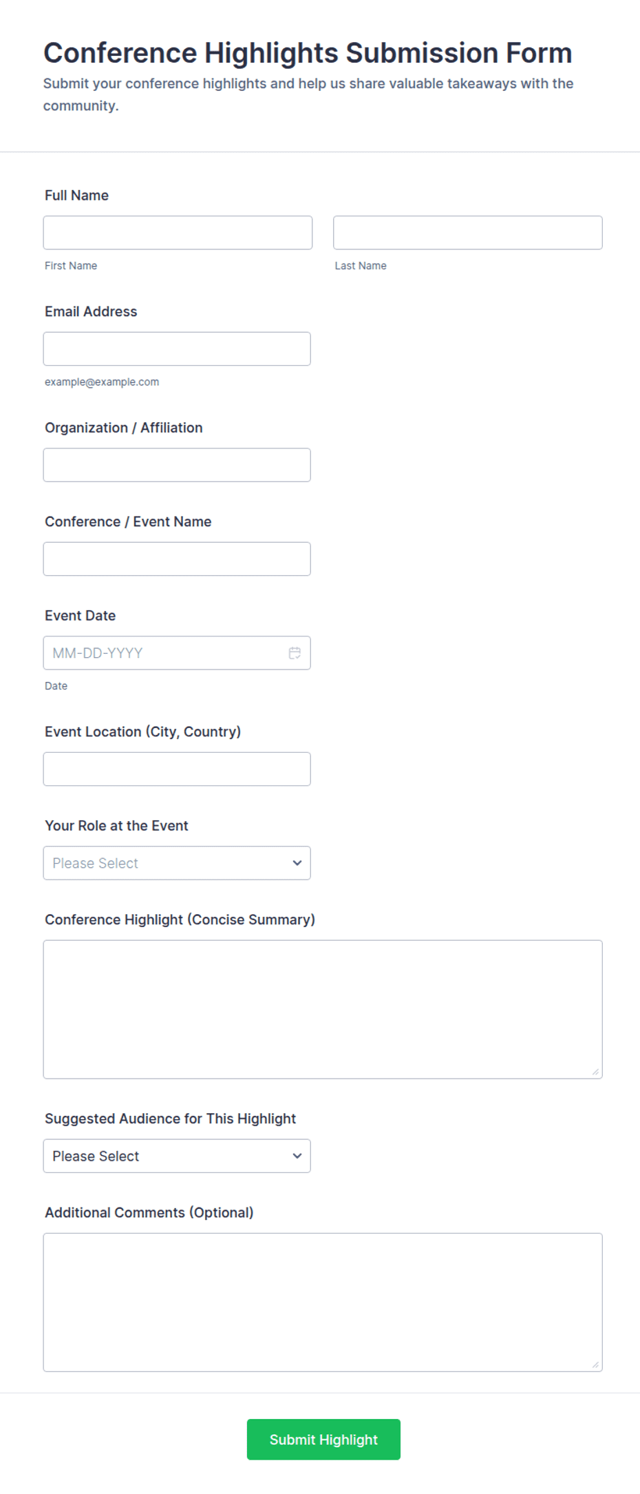 Conference Highlights Submission Form Template | Jotform