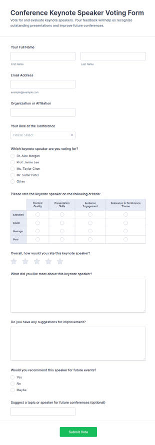Conference Keynote Speaker Voting Form Template