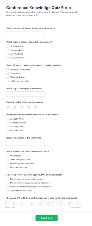 Conference Knowledge Quiz Form Template