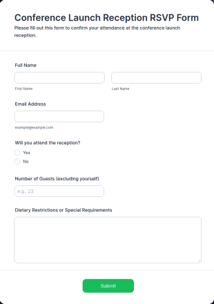Conference Launch Reception RSVP Form Template
