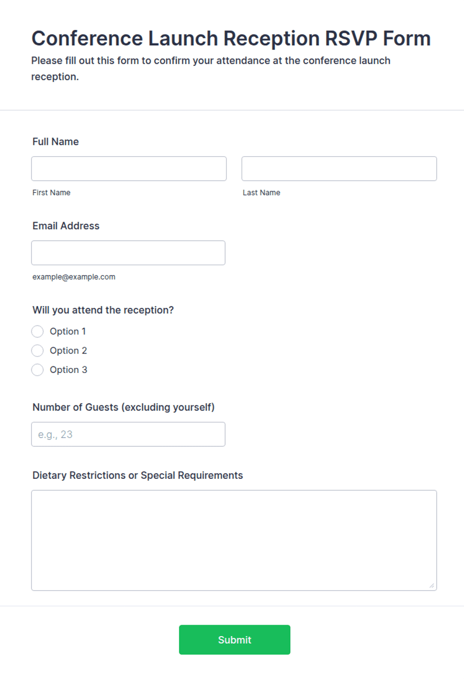 Conference Launch Reception RSVP Form Template | Jotform