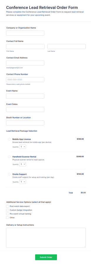 Conference Lead Retrieval Order Form Template