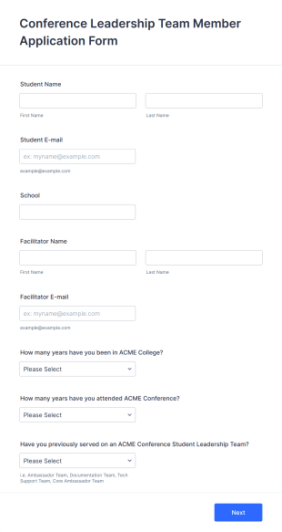Conference Leadership Team Member Application Form Template