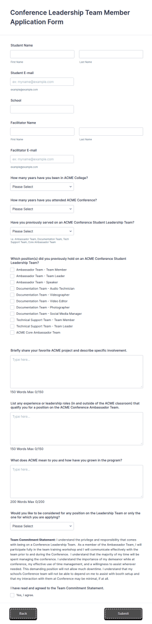 Conference Leadership Team Member Application Form Template
