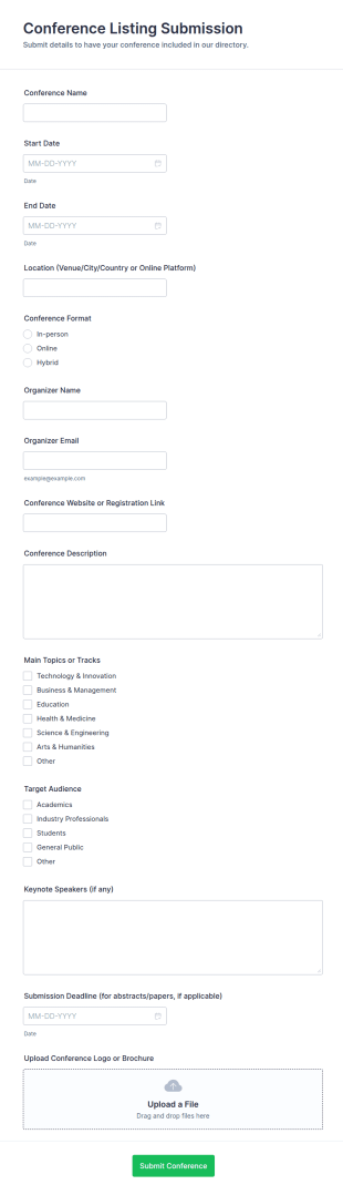 Conference Listing Submission Form Template