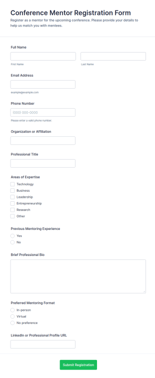 Conference Mentor Registration Form Template