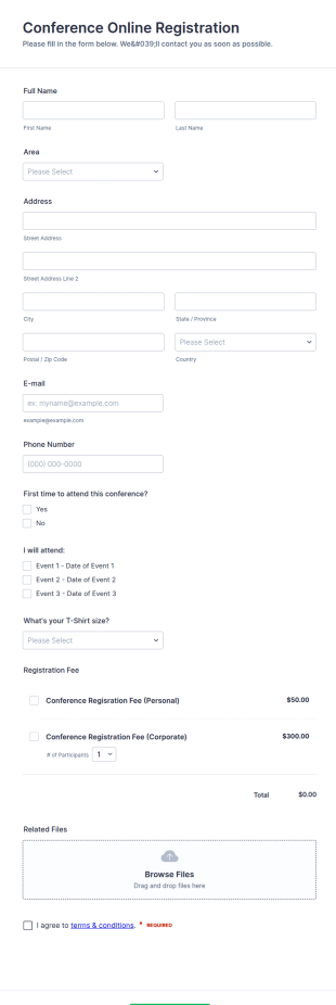 Conference Online Registration Form Template