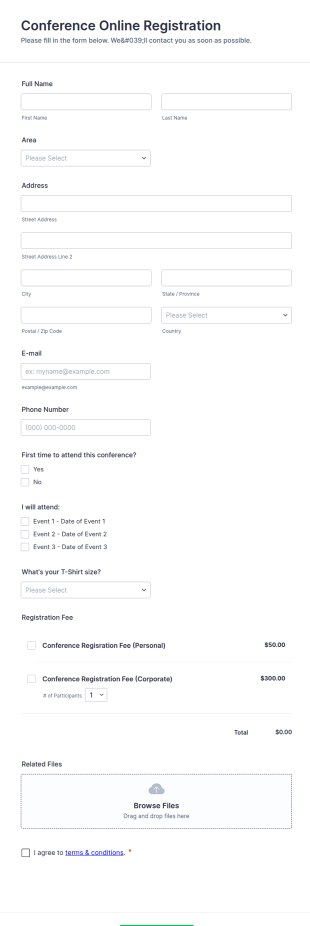 Conference Online Registration Form Template