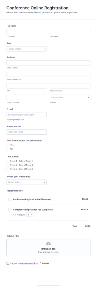 Conference Online Registration Form Template
