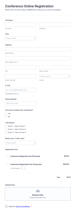 Conference Online Registration Form Template