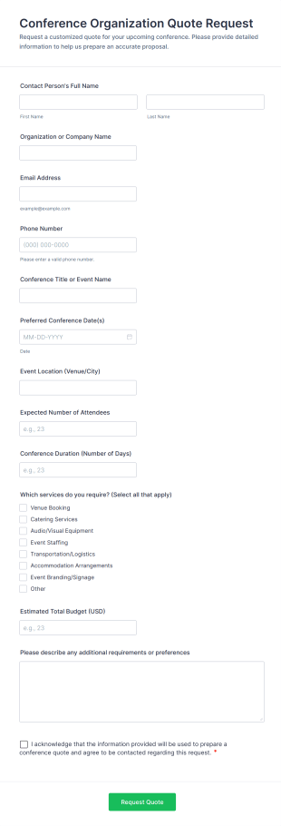 Conference Organization Quote Request Form Template