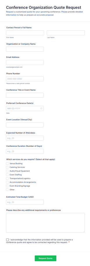 Conference Organization Quote Request Form Template