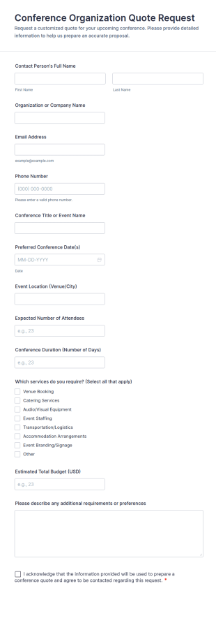 Conference Organization Quote Request Form Template