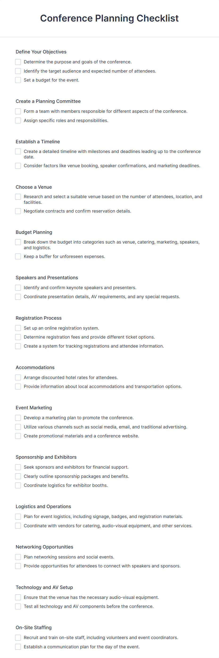 Conference Planning Checklist Form Template | Jotform