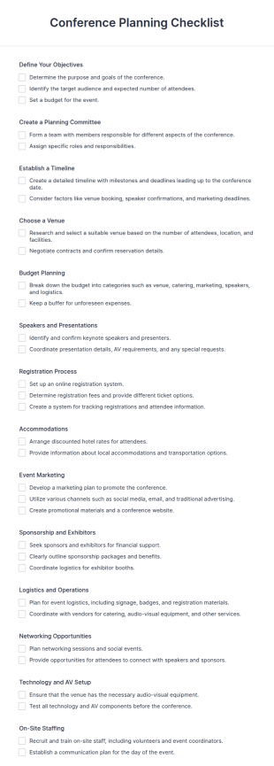 Conference Planning Checklist Form Template