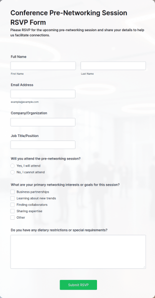 Conference Pre Networking Session RSVP Form Template