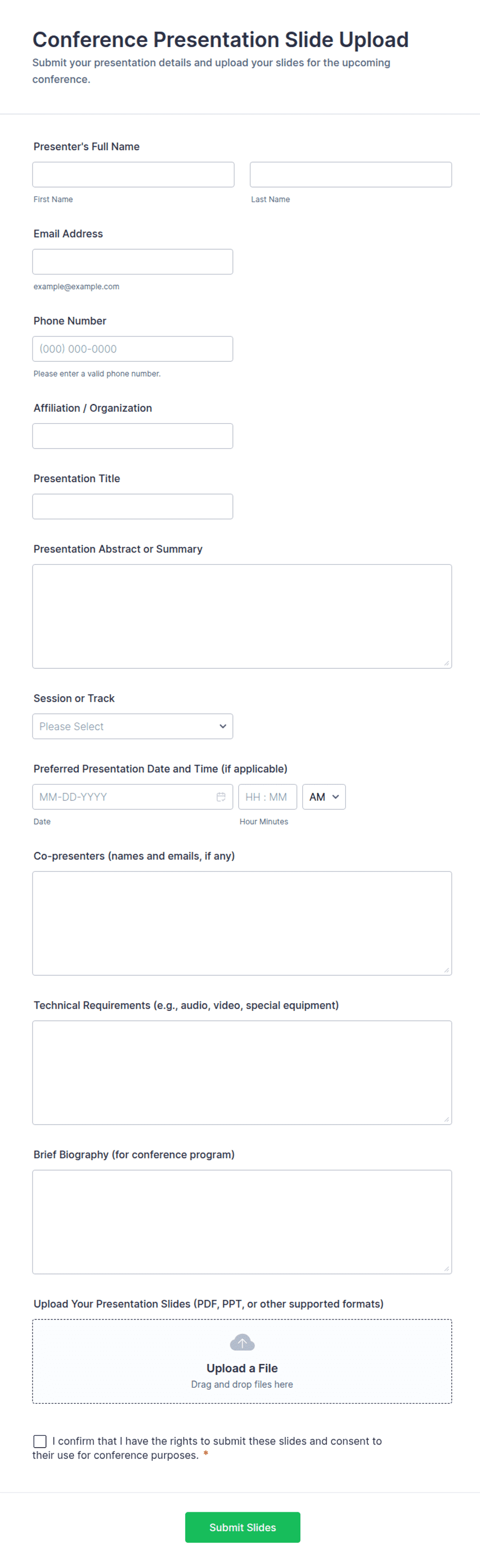 Conference Presentation Slide Upload Form Template | Jotform