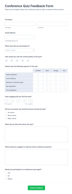 Conference Quiz Feedback Form Template