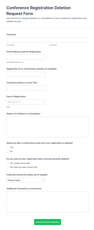Conference Registration Deletion Request Form Template