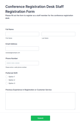 Conference Registration Desk Staff Registration Form Template