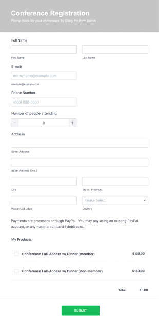 Conference Registration Form White Gray Theme Form Template