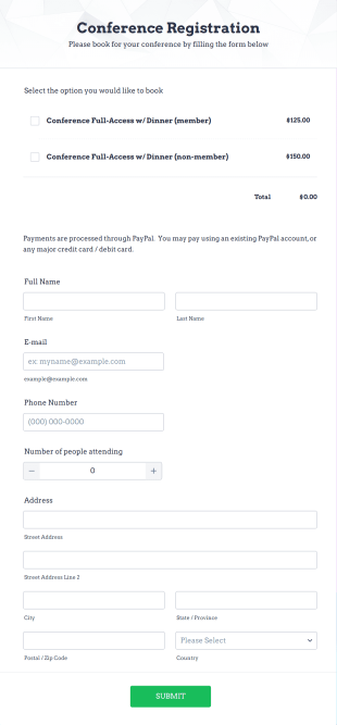 Conference Registration Form with Payment Form Template | Jotform