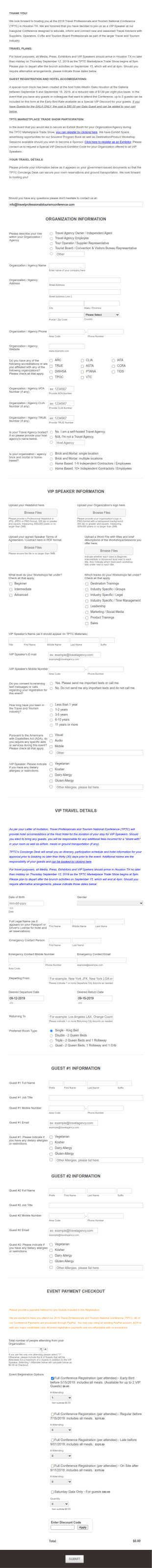 Conference Registration Form Including Air And Hotel For VIP Speakers