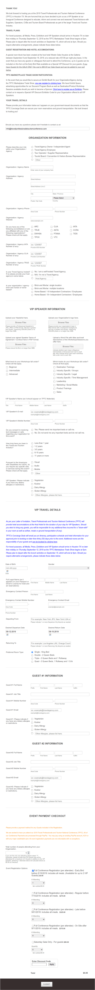 Conference Registration Form Including Air And Hotel For VIP Speakers Form Template