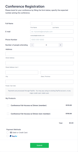 Conference Registration Form With Payment Form Template