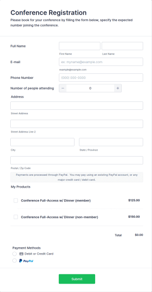 Conference Registration Form With Payment