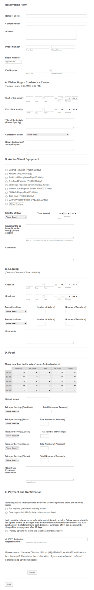 Conference Reservation Form Template