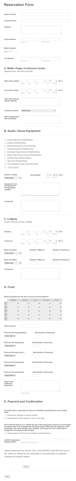 Conference Reservation Form Template