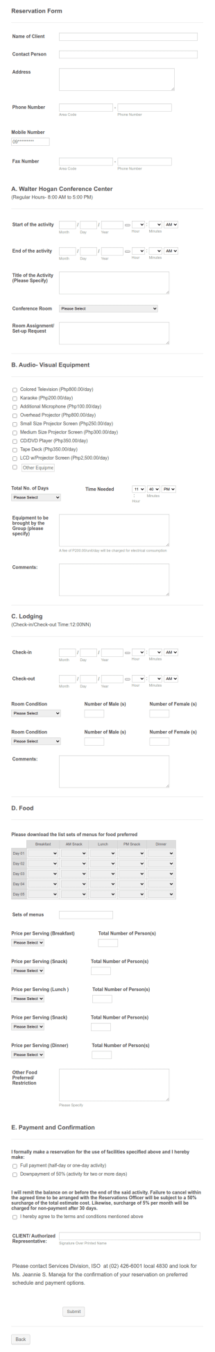 Conference Reservation Form Template