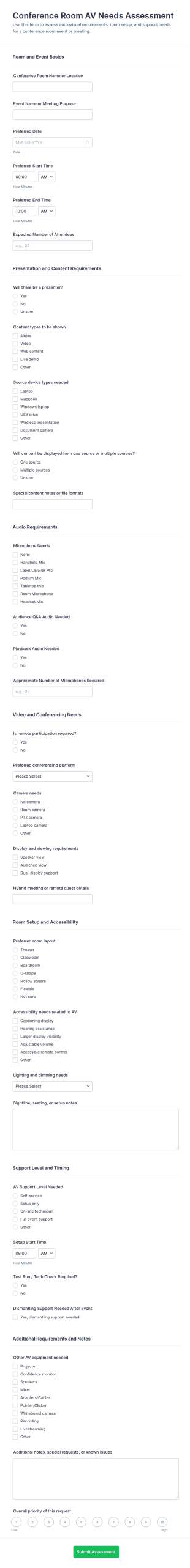 Conference Room AV Needs Assessment Form Template