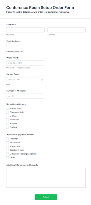 Conference Room Setup Order Form Template