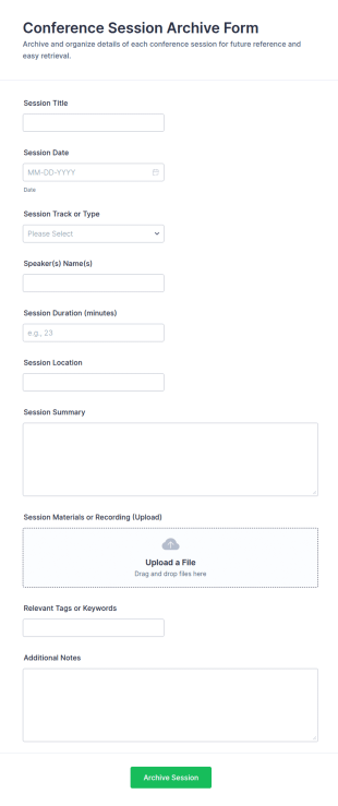Conference Session Archive Form Template