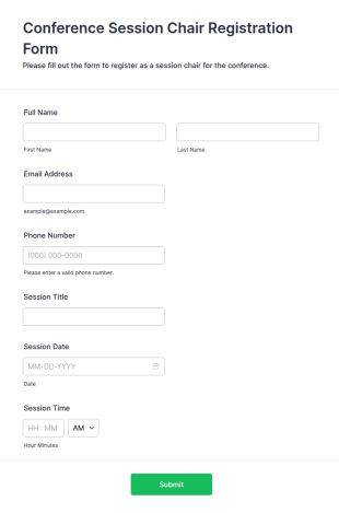 Conference Session Chair Registration Form Template