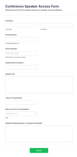 Conference Speaker Access Form Template