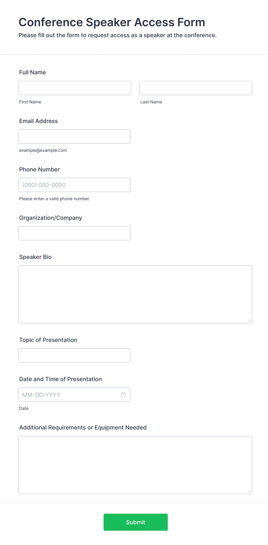 Conference Speaker Access Form Template | Jotform
