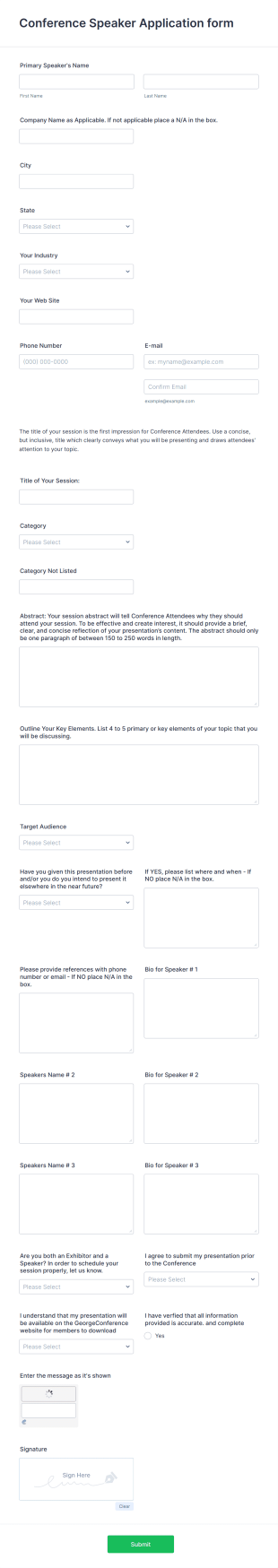 Conference Speaker Application Form Template