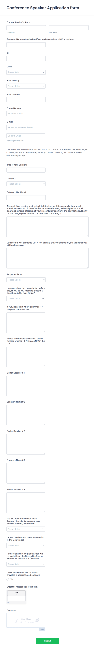 Conference Speaker Application Form Template
