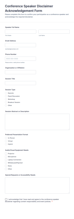Conference Speaker Disclaimer Acknowledgement Form Template