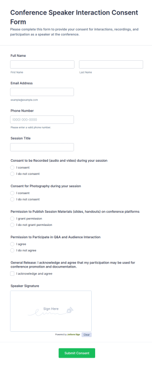 Conference Speaker Interaction Consent Form Template