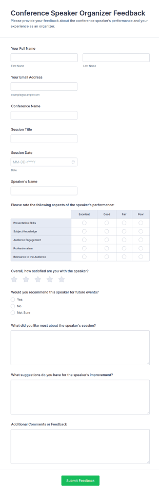 Conference Speaker Organizer Feedback Form Template