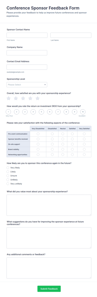 Conference Sponsor Feedback Form Template