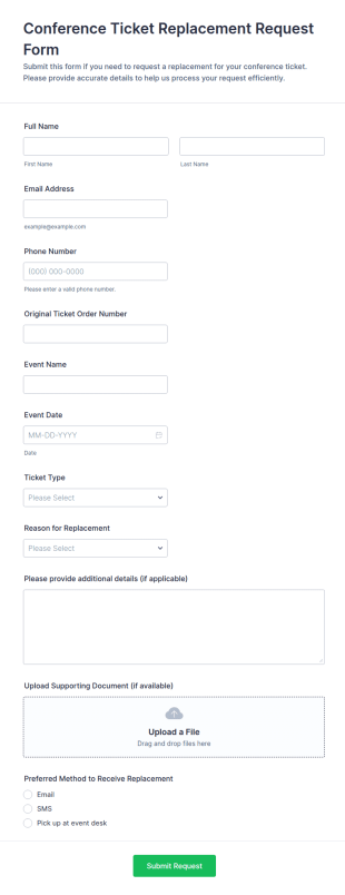 Conference Ticket Replacement Request Form Template