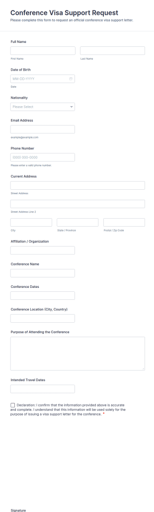 Conference Visa Support Request Form Template