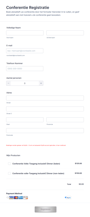 Conferentie Registratieformulier Met Betaling Form Template