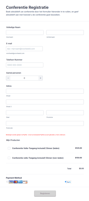 Conferentie Registratieformulier Met Betaling