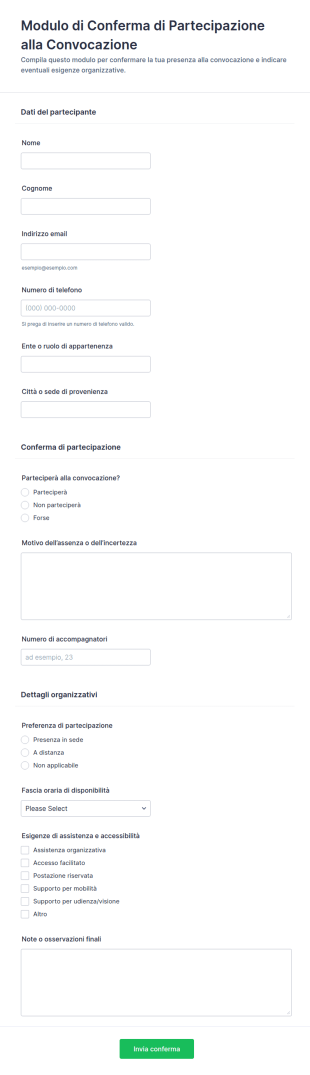Conferma Di Partecipazione Alla Convocazione Form